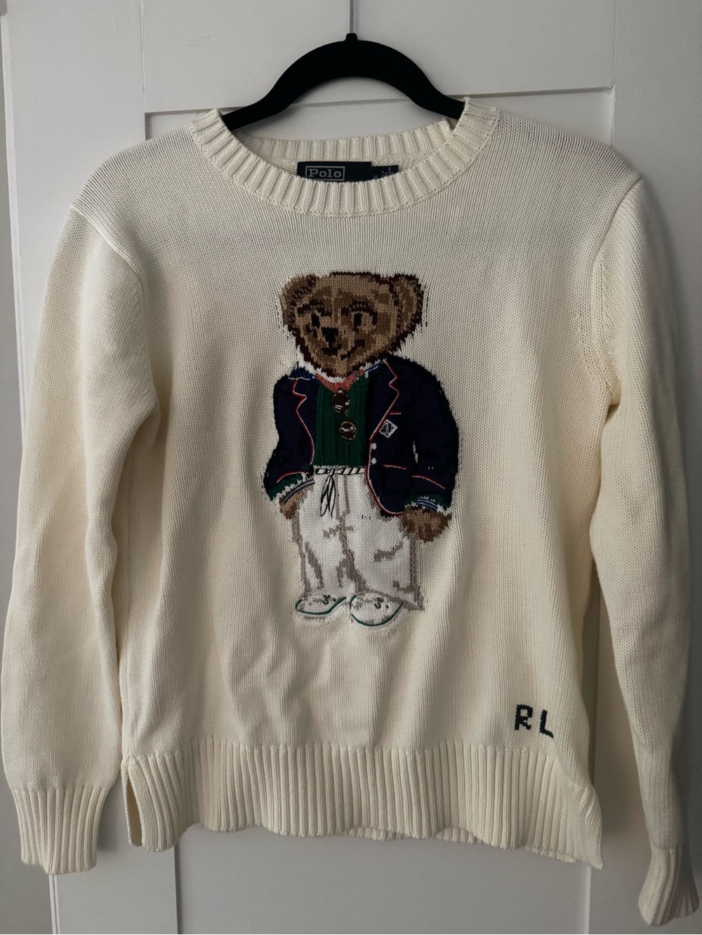 Ralph Lauren Cream Crewneck Sweater with Bear Intarsia - Picture 1 of 2